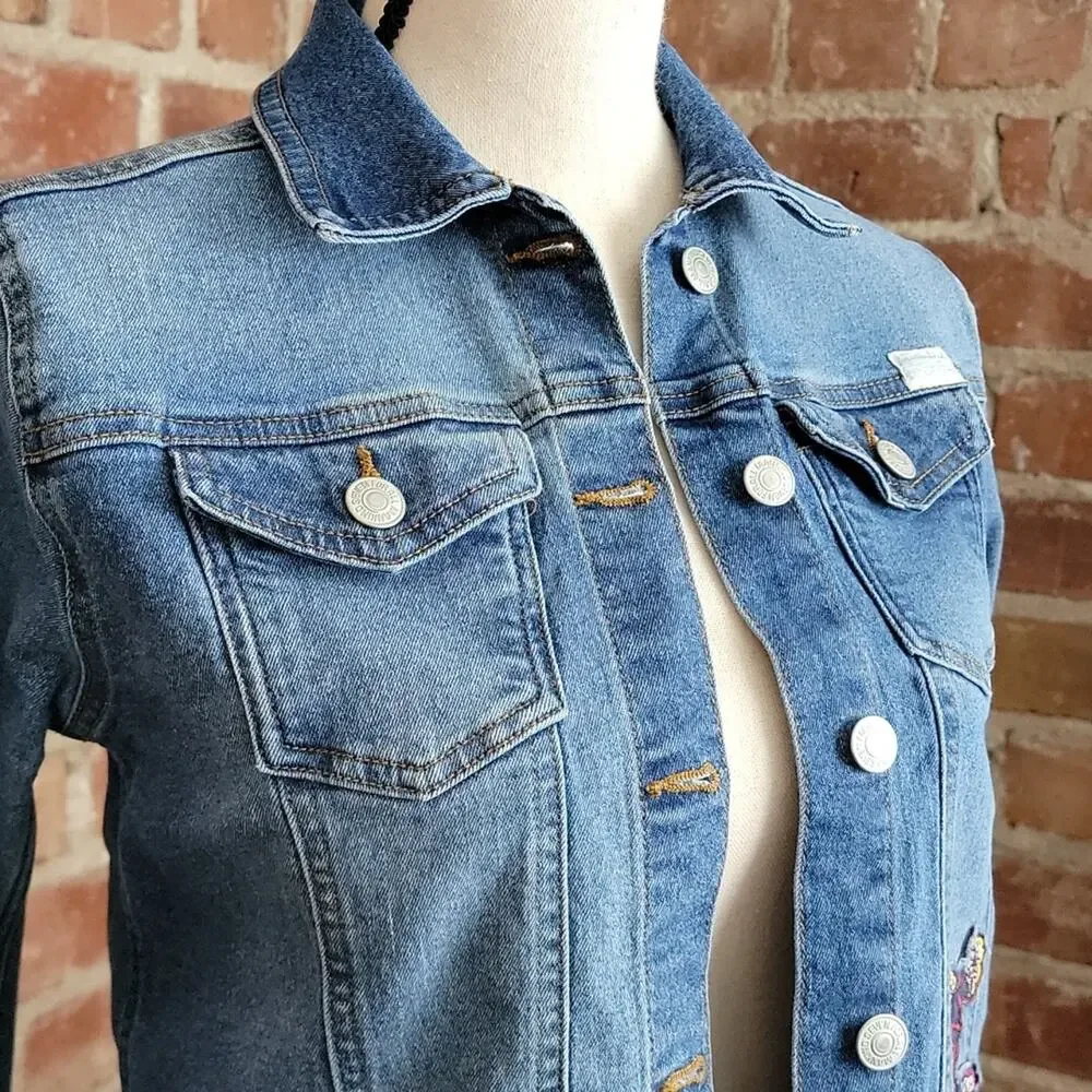 7 For All Mankind girls denim jacket with‎ floral patch XL